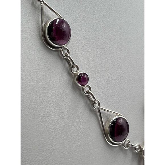 Sterling Silver 925 Semi Precious Stone Garnet Y Necklace and Ring Set Sz 8 - Picture 13 of 16
